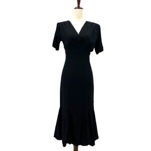 Vintage Rampage Retro Black V-Neck Fitted Midi Cocktail Dress Juniors 3